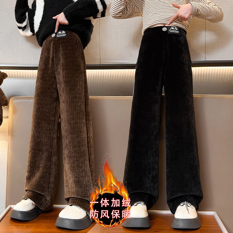 女童褲子冬款一體絨加厚新款時尚洋氣中大童雪尼爾運動褲冬季外穿