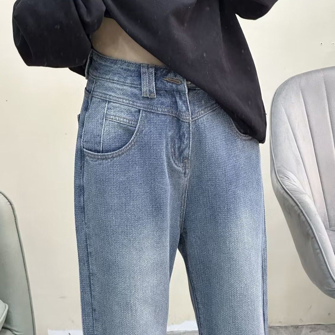 懷舊淺藍闊腿直筒牛仔褲女ins潮秋季新款小個子高腰顯瘦寬鬆長褲