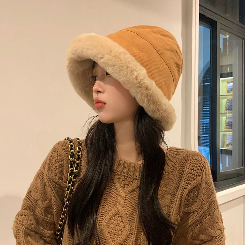 Winter plush fisherman hat for women 2023 new thickened warm Mongolian hat windproof ear protection face small basin hat to prevent cold