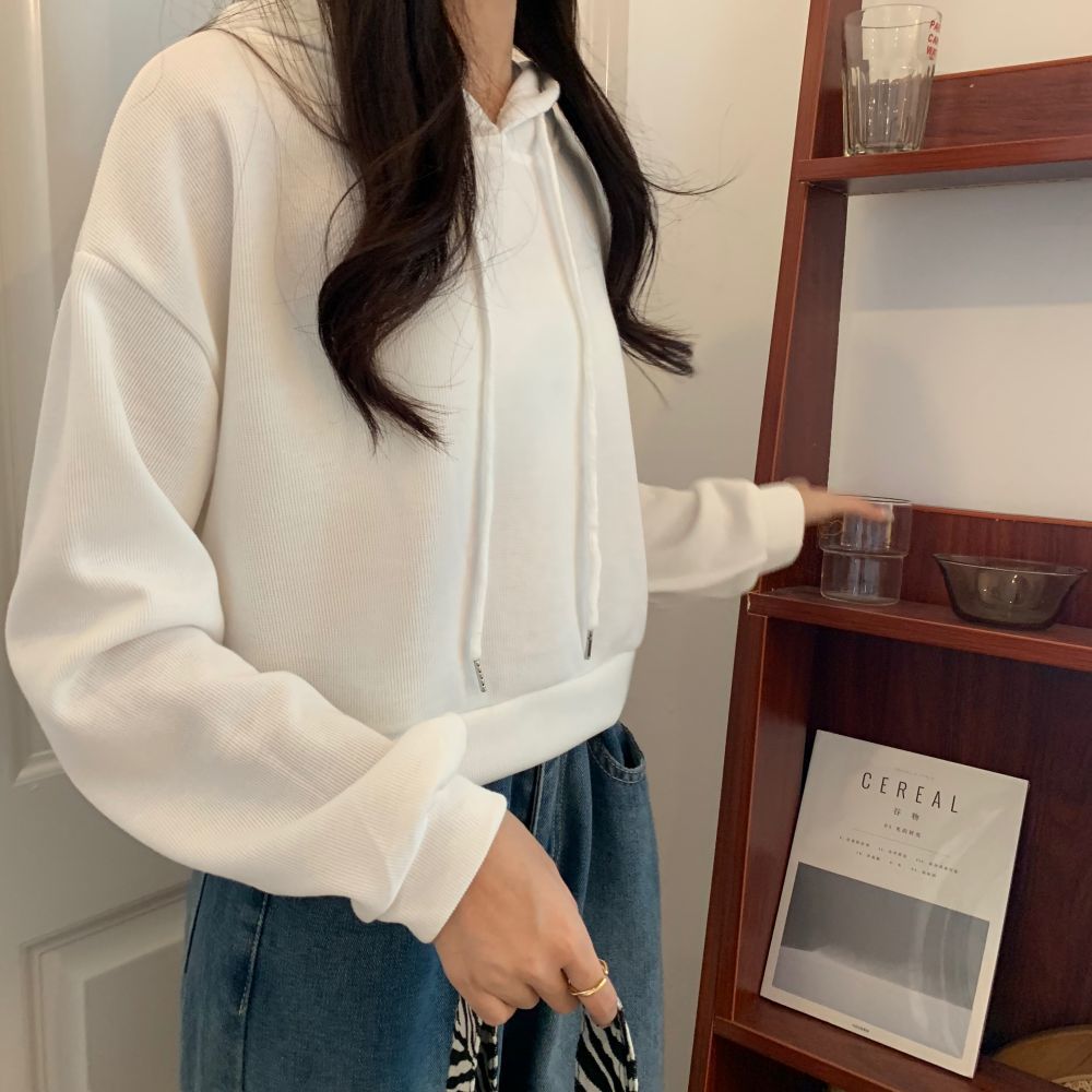 新款薄款秋季短款連帽甜美衛衣女寬鬆韓版高腰顯高百搭上衣長袖潮