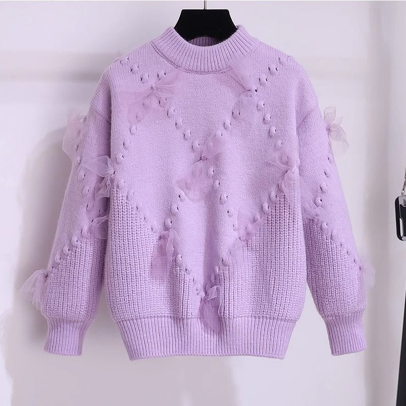 女童毛衣秋冬季2023新款洋气时髦女孩紫色毛衣冬装