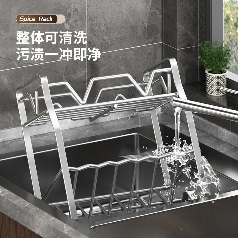 新款不锈钢多层斜放式置物架厨房收纳多功能调味用品台面式调料架