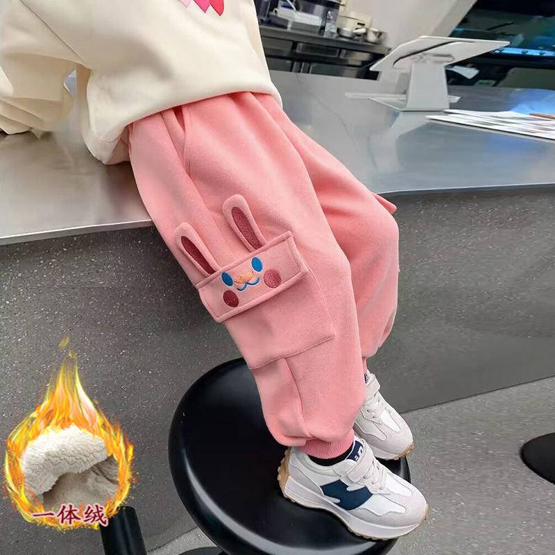 女童秋冬加絨褲2023新款兒童冬季衛褲女寶寶洋氣冬裝外穿運動長褲