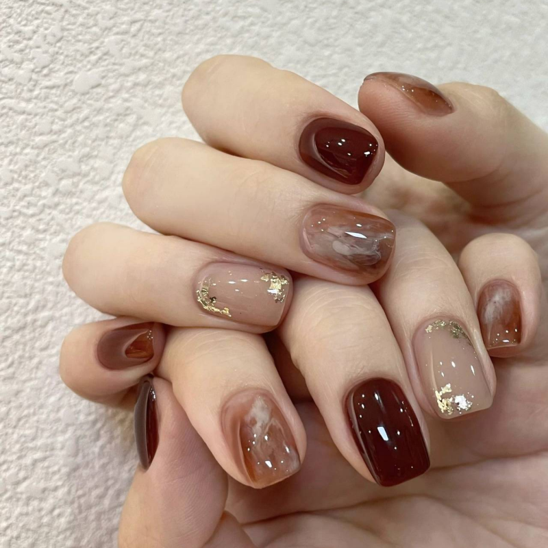 Nail秋冬氛圍感美甲美拉德穿戴甲貼片棕色顯白純欲風漸變假指甲貼