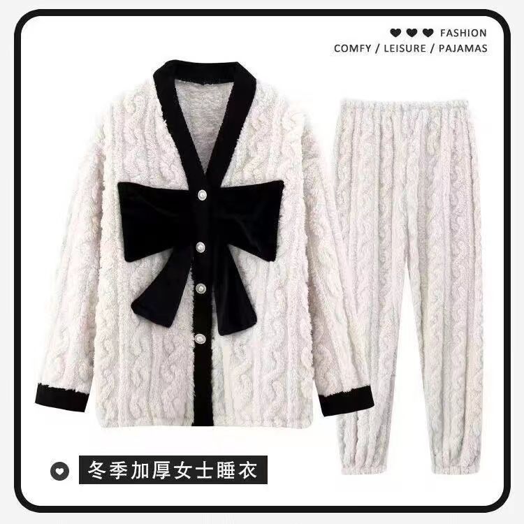 珊瑚絨睡衣女冬季長袖2023年新款法蘭絨加厚加絨春秋天家居服套裝