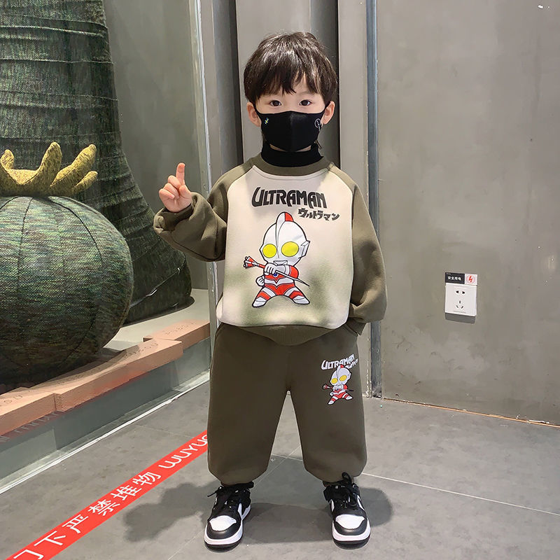 奧特曼衣服男童漸變加絨套裝23新款洋氣兒童寶寶秋冬裝炸街加厚童