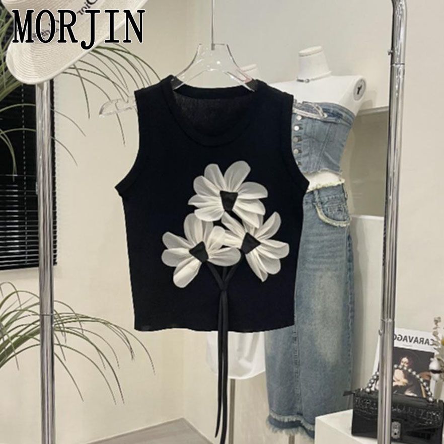 MORJIN summer wear new high-end niche petal ribbon sleeveless vest women's loose Korean style casual tops