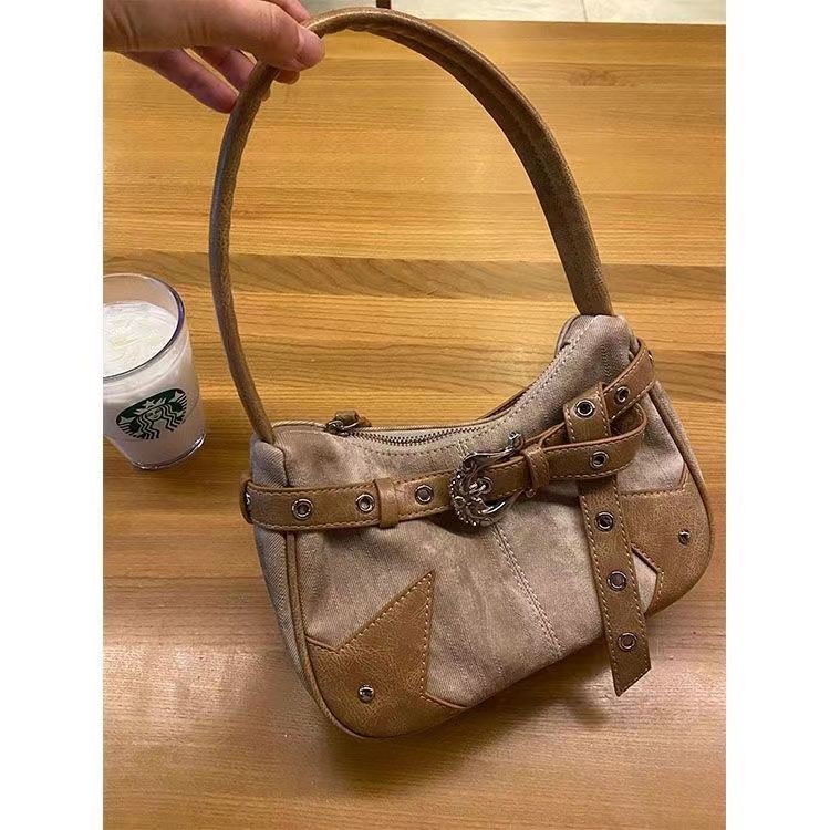 2023 New Western Denim Bag Retro Armpit Bag Women's High-Quality Wasteland Style Original Design Shoulder Bag