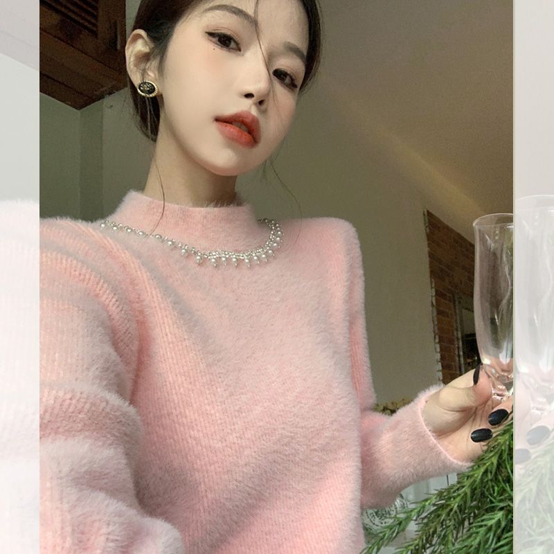 XJ家溫柔風軟糯純色毛衣秋冬長袖寬鬆時尚氣質名媛打底針織衫上衣