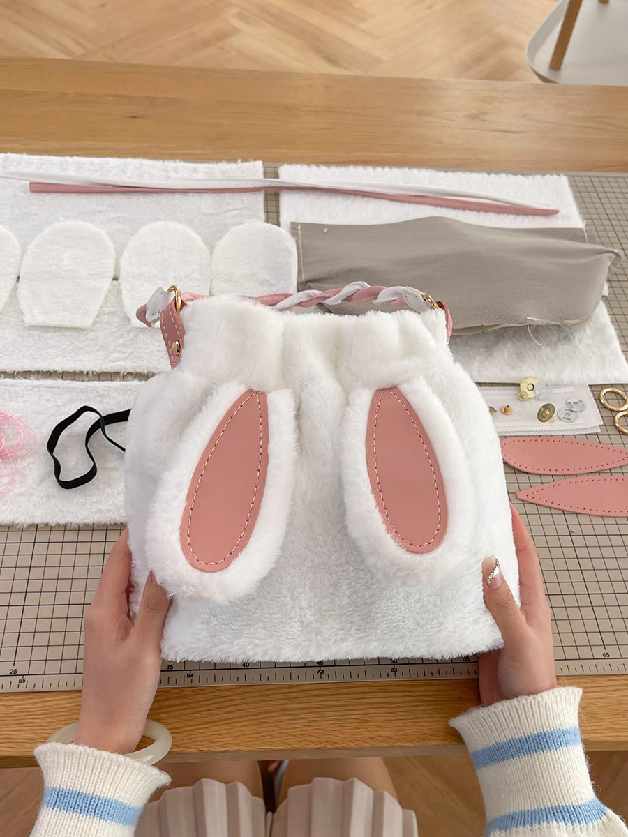 diy絨絨兔兔包手工編織包包兔耳朵材料包手工包單肩兔年生日禮物