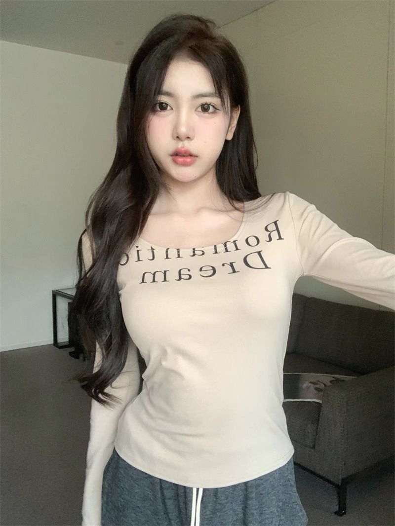 美式復古修身長袖t恤女秋季純欲甜辣妹上衣打底衫內搭設計感小眾