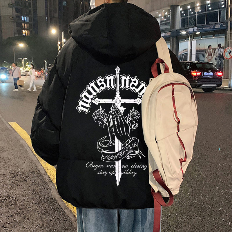 美式簡約棉衣男秋季2023新款韓版寬鬆百搭棉服vintage帥氣試衣服