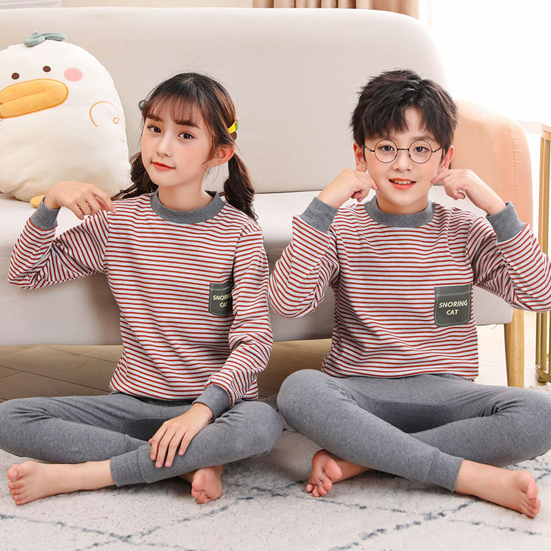 Branded children's underwear set, pure cotton, 1-15 years old, boys' autumn clothes, long-sleeved autumn pants, spring, autumn and winter girls' pajamas, middle collar