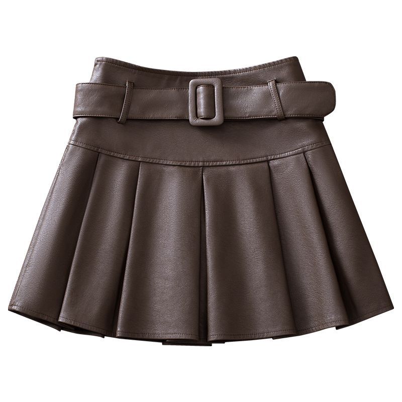 2023 Autumn and Winter New PU Leather Skirt Pleated Skirt Women's Short Skirt High Waist Small Fashionable A-Line Skirt
