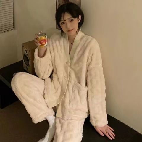 小香風睡衣女秋冬季珊瑚絨加厚加絨高級感保暖法蘭絨冬天款家居服