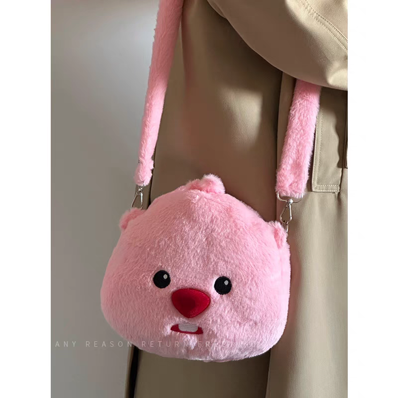 Cartoon cute little beaver plush bag, versatile doll, shoulder crossbody bag, portable mini handbag, cute