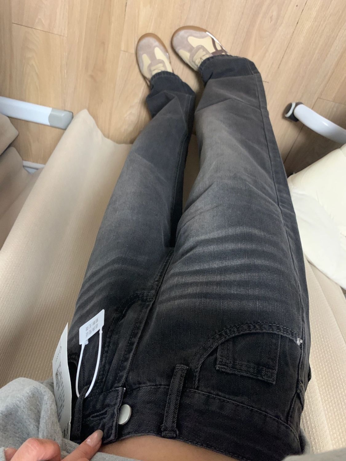 水洗黑灰色高腰闊腿牛仔褲女美式復古高街寬鬆顯瘦垂感拖地直筒褲
