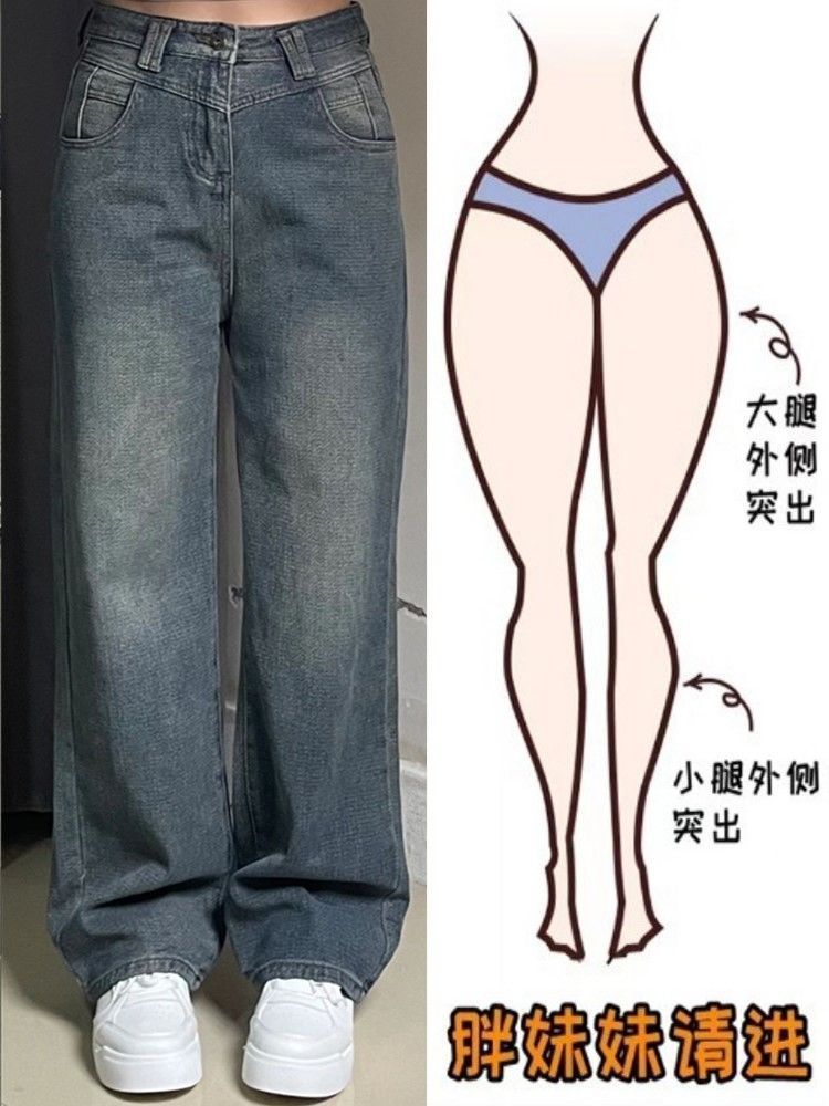 高腰牛仔褲女學生韓版ins潮秋季復古寬鬆闊腿褲顯瘦百搭直筒褲