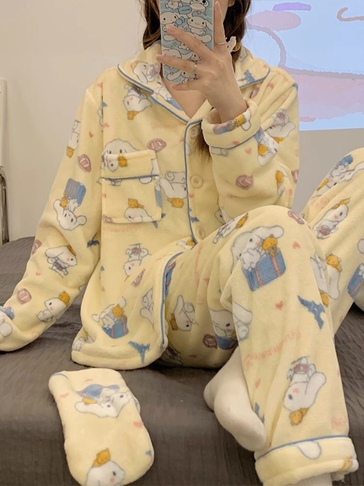 秋冬款睡衣女款珊瑚絨加厚加絨可愛卡通冬季2023新款法蘭絨家居服