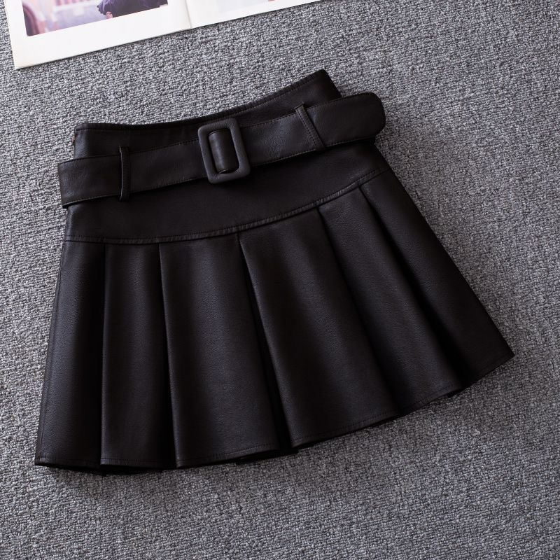 2023 Autumn and Winter New PU Leather Skirt Pleated Skirt Women's Short Skirt High Waist Small Fashionable A-Line Skirt
