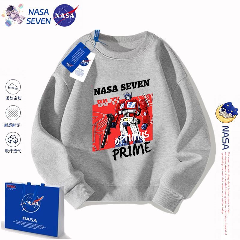 NASA Transformers Children's Sweatshirt Autumn and Winter Cartoon Optimus Prime Cotton Long Sleeve Boys Student Middle and Large Children's Clothing