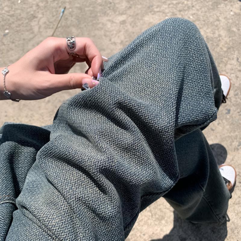 美拉德星空紋高端牛仔褲女秋冬新款美式闊腿寬鬆百搭顯瘦拖地褲潮