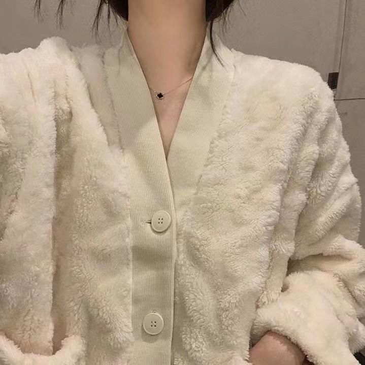 睡衣女秋冬季珊瑚絨韓版ins網紅款開衫套裝加厚法蘭絨宿舍家居服