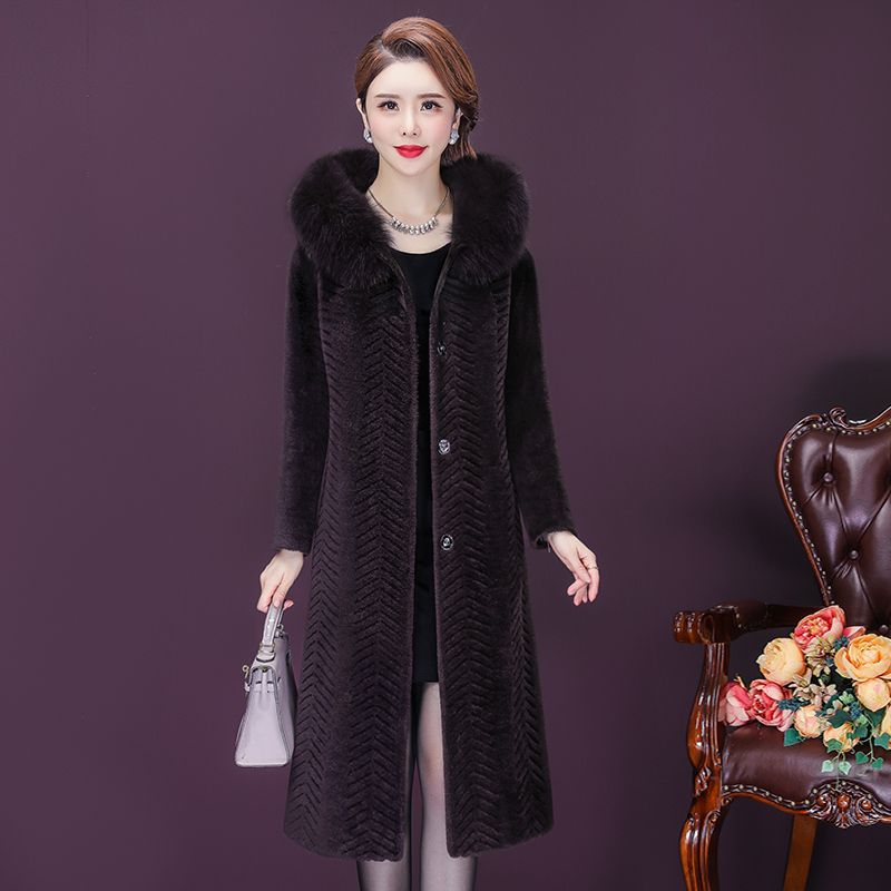 Korean style sheep sheared coat 2023 autumn and winter new lamb hair grain fur wide lady medium and long fur coat