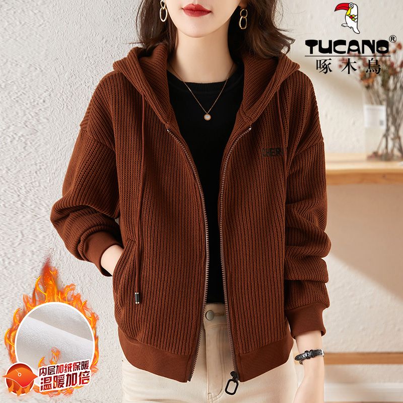Winter velvet thickened zipper cardigan jacket for women 2023 new autumn and winter short sweatshirt women's top