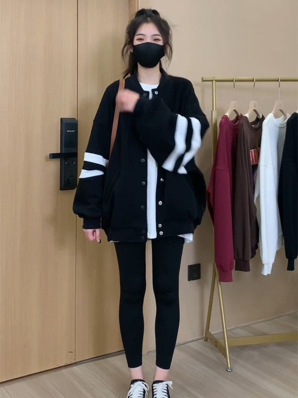大碼女裝胖mm秋冬季慵懶風美式棒球服外套潮寬鬆休閒遮肉長袖上衣