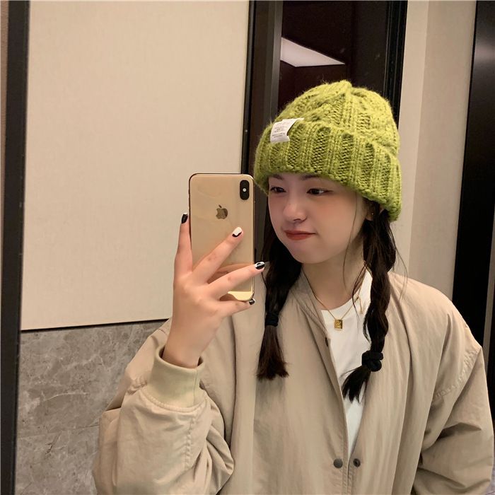 Autumn and winter thick hemp woolen hat for women ins candy color knitted hat retro loose warm trendy cold hat for men