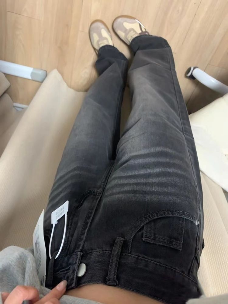 美式復古寬鬆闊腿牛仔褲女辣妹新款高街黑灰色顯瘦百搭直筒拖地褲