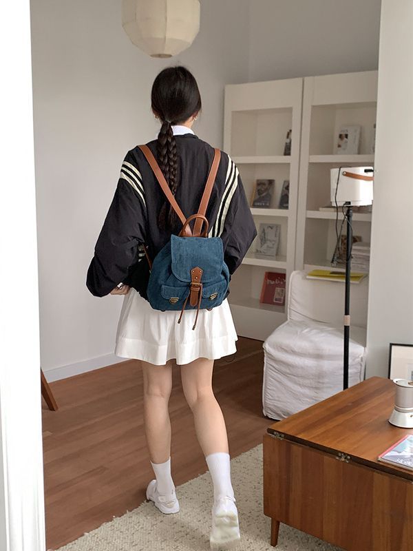 Autumn and winter retro bags for women 2023 new college student commuter backpack denim simple backpack trend