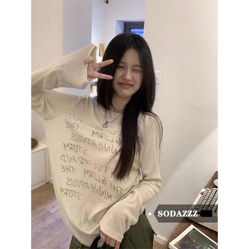 SODAZZZ薄款長袖防曬罩衫女秋季新款慵懶風休閒內搭打底t恤上衣