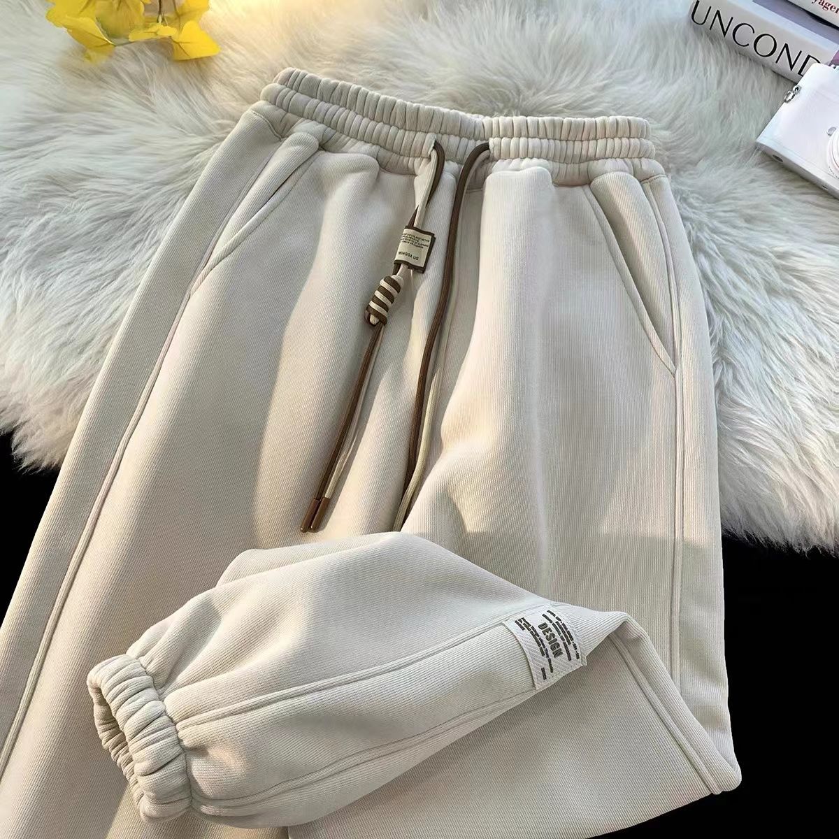 Huamian+Silver Fox Velvet Autumn New Plus Velvet Men's Pants Autumn and Winter Loose Straight Wide-leg Pants Versatile Sports Pants
