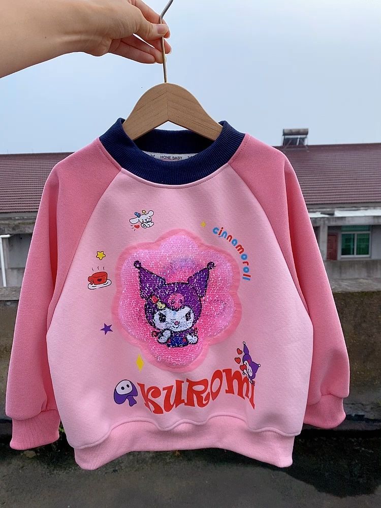Girls thickened cartoon cute color-changing sequin Kuromi sweatshirt Internet celebrity trendy autumn long-sleeved T-shirt top 8 years old