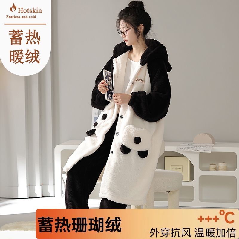 高檔珊瑚絨睡袍女士秋冬季保暖絨睡衣套裝冬天法蘭絨家居服可外穿
