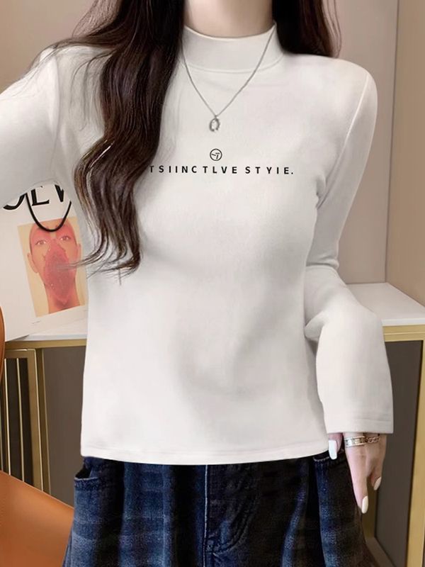 半高領德絨打底衫女內搭洋氣修身顯瘦2023新款中領長袖上衣秋冬季