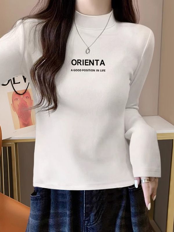 中領半高領雙面德絨打底衫女秋冬加絨內搭保暖上衣百搭長袖t恤女