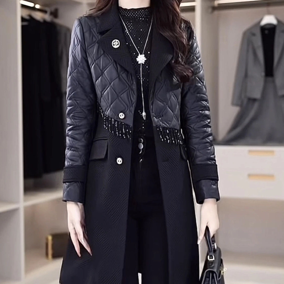 夾棉水洗蛋白優質皮外套女中長款2023新款冬洋氣高檔輕奢外穿大衣
