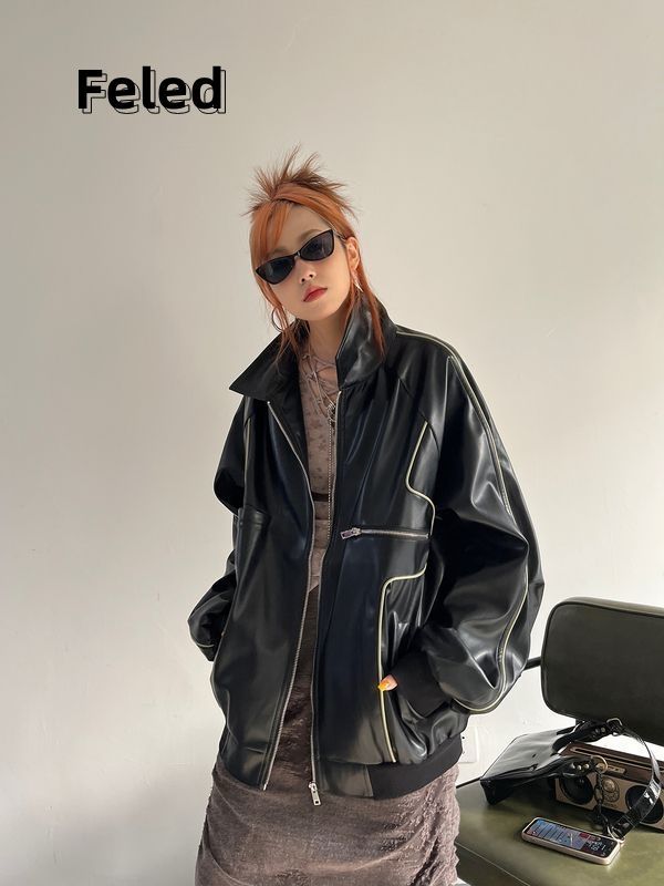 Feira Denton loose slim American retro design jacket leather jacket men and women fashionable design tops