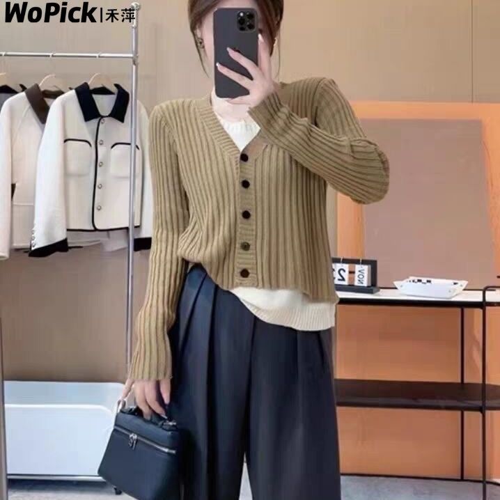 假兩件針織衫女新款秋冬季毛衣撞色內搭打底時尚洋氣減齡長袖上衣