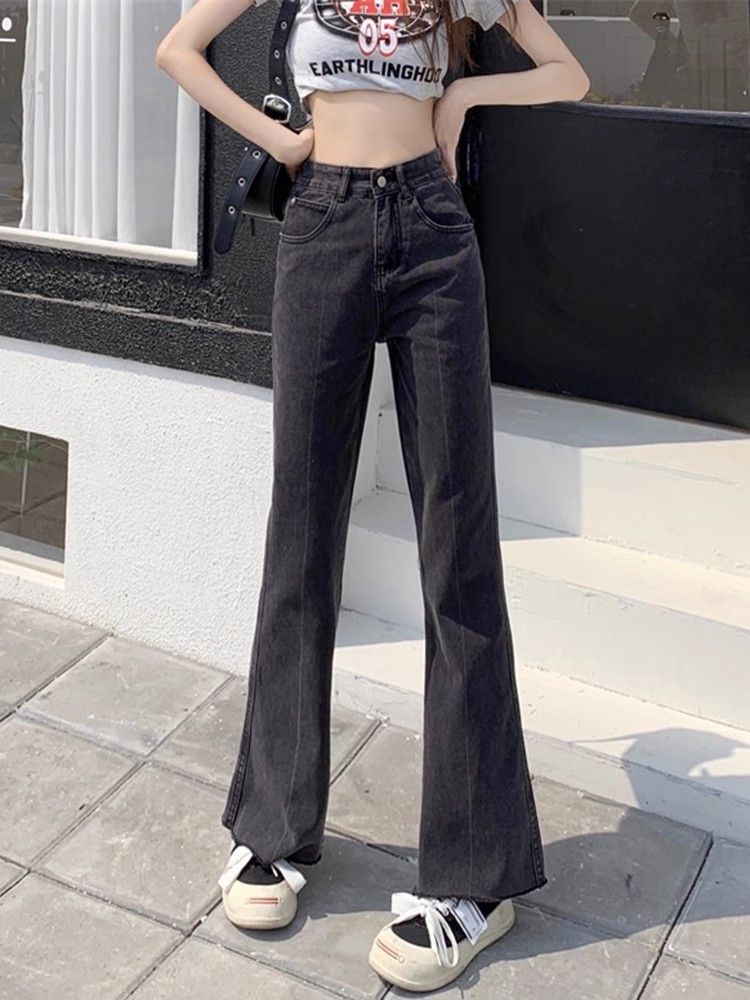 黑色復古微喇叭牛仔褲女2023年秋季新款高腰寬鬆顯瘦闊腿拖地褲子
