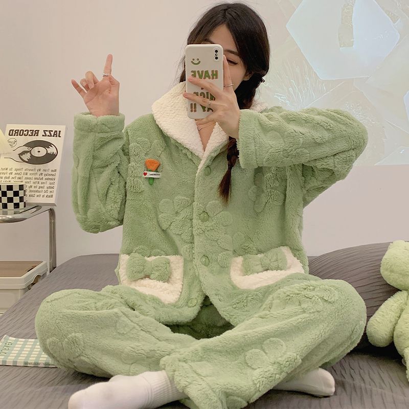 睡衣冬季女款珊瑚絨2023年新款冬天法蘭絨秋冬款可外穿家居服套裝