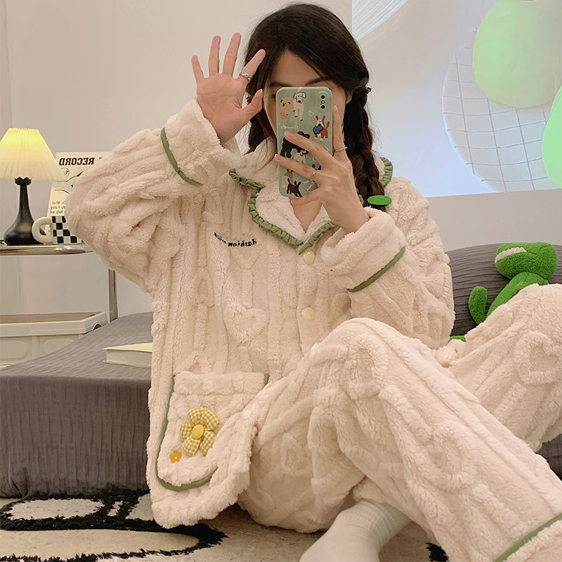 珊瑚絨睡衣女冬季長袖2023年新款法蘭絨加厚保暖春秋天家居服套裝