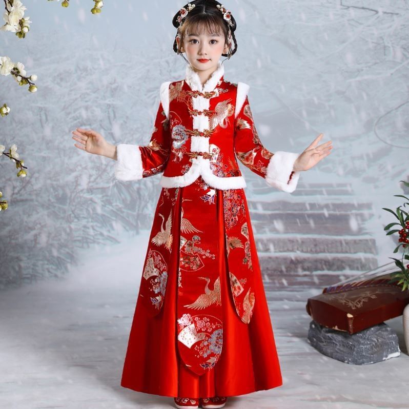 女童漢服冬款拜年服兒童中國風2023新款古裝過年冬季公主新年唐裝