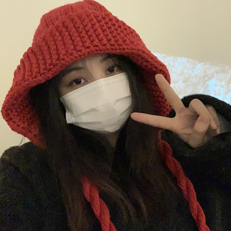毛線帽子女秋冬季系帶護耳帽保暖顯臉小加厚韓系百搭針織套頭帽潮