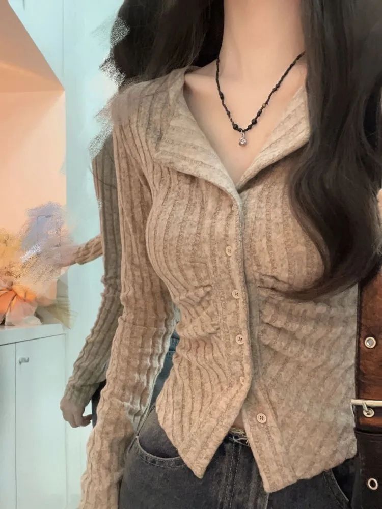 正肩顯瘦bm風外穿長袖T恤襯衫修身小眾純欲風美式緊身早秋薄