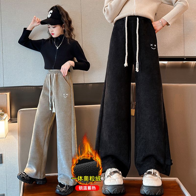 女童闊腿褲2023新款秋冬裝兒童洋氣休閒直筒褲中大童加絨褲子外穿