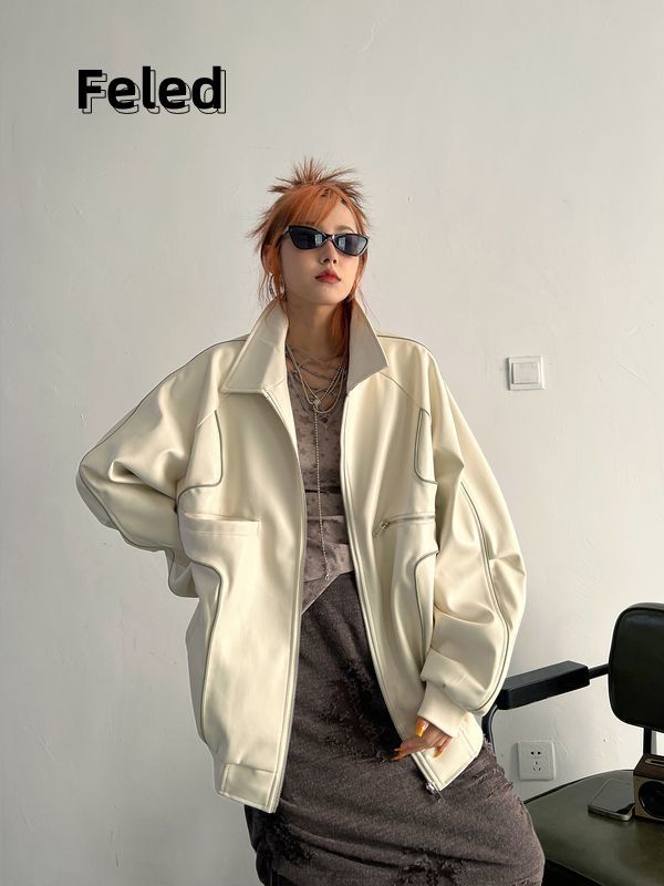 Feira Denton loose slim American retro design jacket leather jacket men and women fashionable design tops